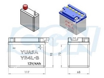 Batterie YUASA YB4L-B 12v 4Ah (acide avec entretien) pour moto, mécaboite, scooters...