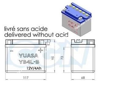 Batterie YUASA YB4L-B 12v (acide avec entretien) pour moto, mécaboite, scooters...