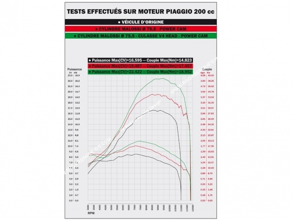 courbe 2 Kit 218cc MALOSSI Ø75,5mm, cylindre  piston pour APRILIA SR Max, PIAGGIO BEVERLY,