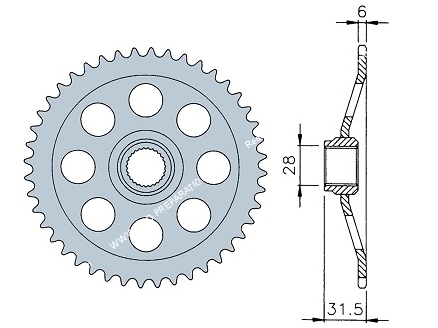 Couronne 44 dents en 420 pour APRILIA RS 50cc premier modèle (mono-bras oscillant en am6)
