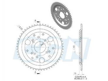 Couronne 53 dents en 420 pour DERBI SENDA de 1996 a 1999