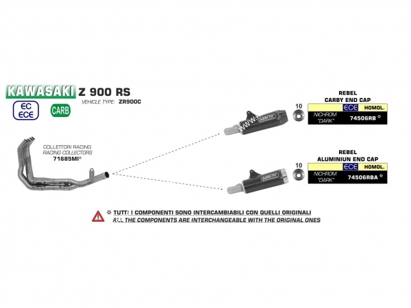 Photo de la ligne complète d’échappement ARROW pour Kawasaki Z 900 RS 2017/2018 Véhicule type: ZR900C