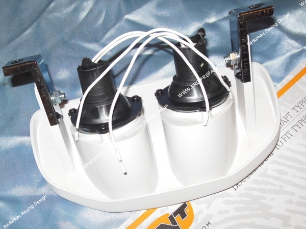 fixation Masque avant double optique TNT Tuning avec éclairage pour Piaggio Typhoon blanc, noir ou carbone