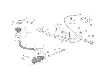 Vue éclaté du système de freinage arrière sur mécaboite de marque YAMAHA DT, MBK XLIMIT, PEUGEOT XPS