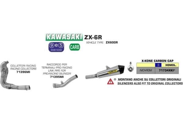 Photo de la ligne d'échappement ARROW complète pour Kawasaki ZX-6R 2009/2016