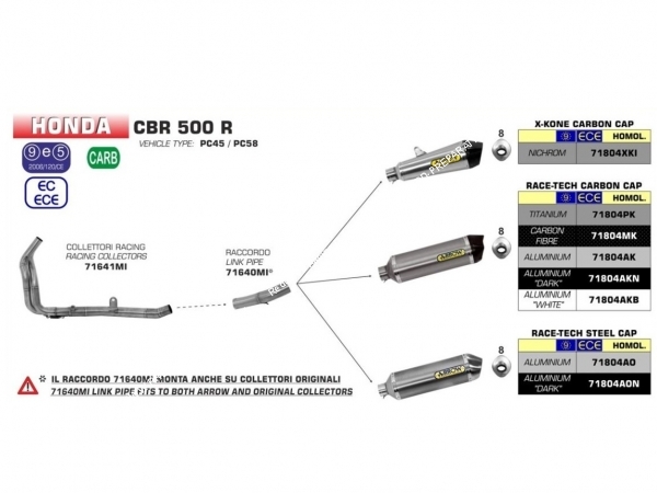 Ligne d'échappement complète ARROW pour moto HONDA CBR 500 F à partir de 2015