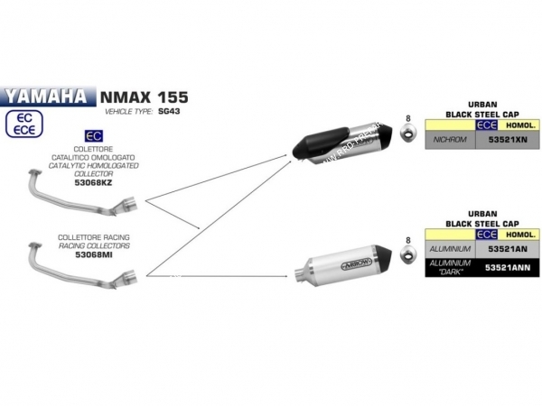 Photo du pot d'échappement ARROW pour maxi scooter YAMAHA NAMX 155 2017