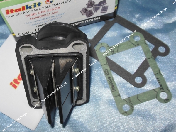 montage Kit d'admission pipe souple + clapets 8 lamelles carbone ITALKIT COMPETITION pour moto 50cc minarelli am6  derbi