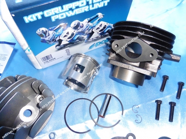 Photo du cylindre et du piston du kit polini pour vespa ape, pk, hp 110cc gros transferts