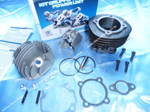 Photo du cylindre et du piston du kit polini pour vespa ape, pk, hp 110cc gros transferts
