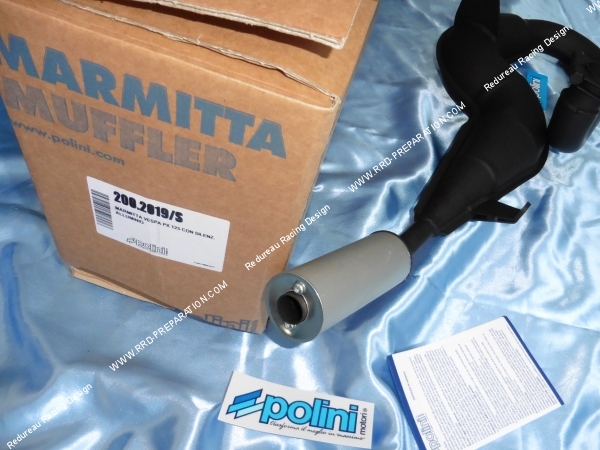 Photo du corps d'échappement polini et de sa cartouche pour les scooter vespa px