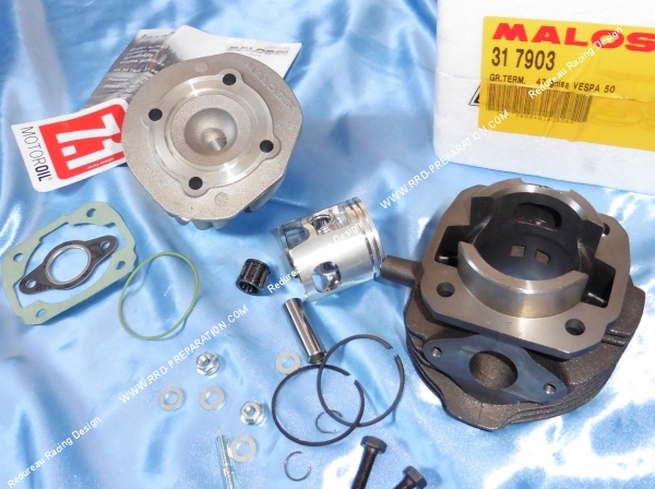 Photo du kit 75cc pour les scooters vespa malossi diametre 47mm avec piston, culasse et cilyndre