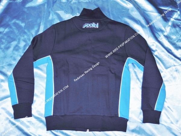 Photo du dos du sweat POLINI de couleur bleu avec le logo de l marque au niveau de la nuque 