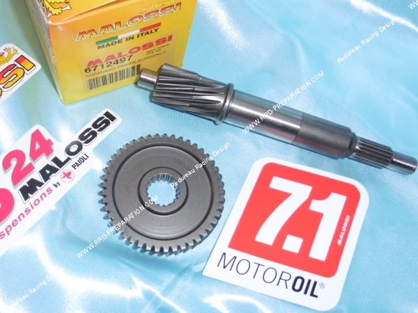 Photo de la transmission primaire alloongé 14/45 MALOSSI HTQ pour maxi-scooter HONDA SH, DYLAN, PANTHEON, PS. 125cc, 150cc