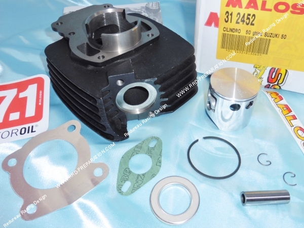 Photo du kit cylindre, piston, segment, axe clips et joint complet pour SUZUKI 50cc TS ER 21, GT, ZRL, OR, PV, RM, ZR 50cc 2T