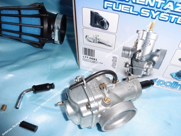 Photo du kit carburateur complet avec pipe et câble POLINI 21mm pour scooter moteur PIAGGIO