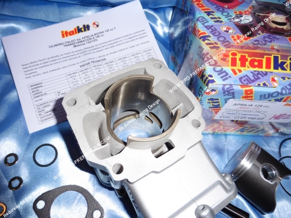 Photo du kit 140cc ITALKIT bi segments pour moteur 125cc ROTAX 122, aprilia RS, AF1, EUROPA, PEGASO, et autres 2 temps