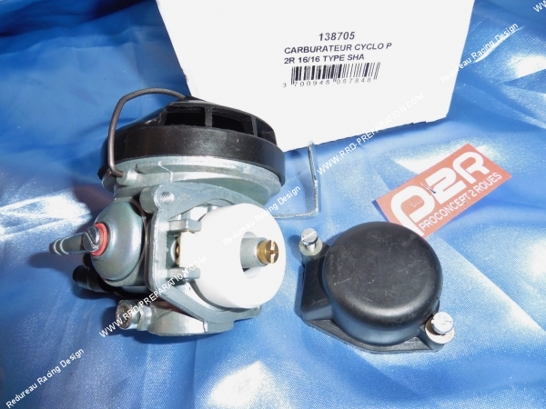 Photo du flotteur et du gicleur sur carburateur de mobylette  SHA 16.16 starter à levier sans graissage séparé
