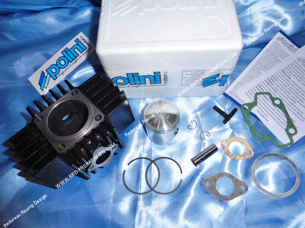 Photo du cylindre, piston, segment et pack joint complet du moteur POLINI fonte 70cc pour GARELLI NOI 50cc