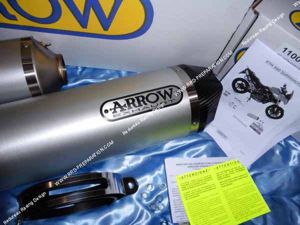 Photo de la paire de silencieux de pot d'échappement ARROW droit et gauche avec embout en carbone pour moto  KTM 990 SMT et de 2009 à 2013 et KTM 990 ADVENTURE
