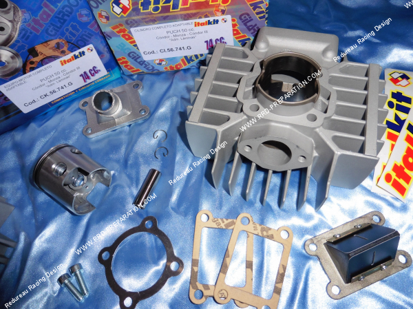 Photo du kit 75cc Ø47mm avec culasse ITALKIT a clapets en aluminium pour PUCH Condor, Monza, Imola, Super 50
