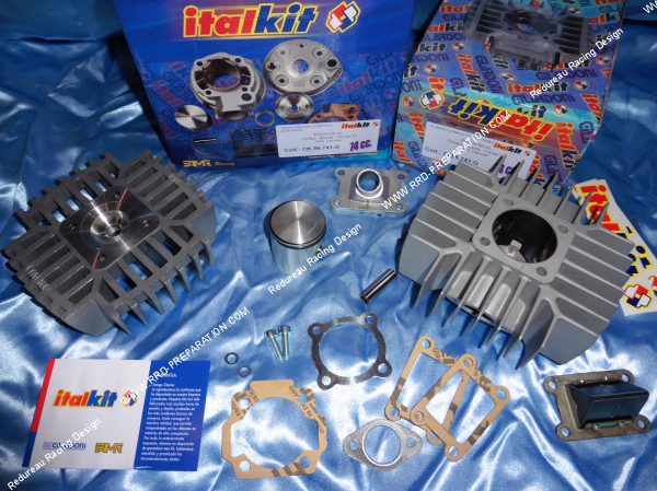 Photo de l'ensemble du kit 75cc Ø47mm avec culasse ITALKIT a clapets en aluminium pour PUCH