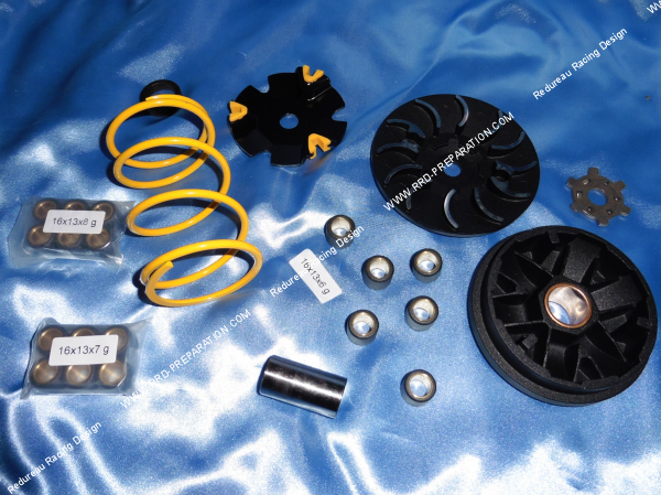 Photo du variateur TUN'R (variateur, galets…) pour scooter PEUGEOT 50cc LUDIX, KISBEE , VIVACITY 3. Il est livré avec une joue fixe!