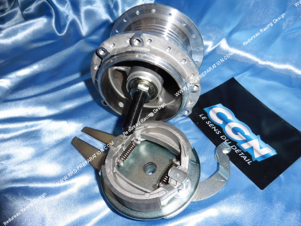 Photo du moyeu de roue arrière complet CGN pour PEUGEOT 103 Ø80mm 36 trous axe de 12mm (jante LEULEU) 
