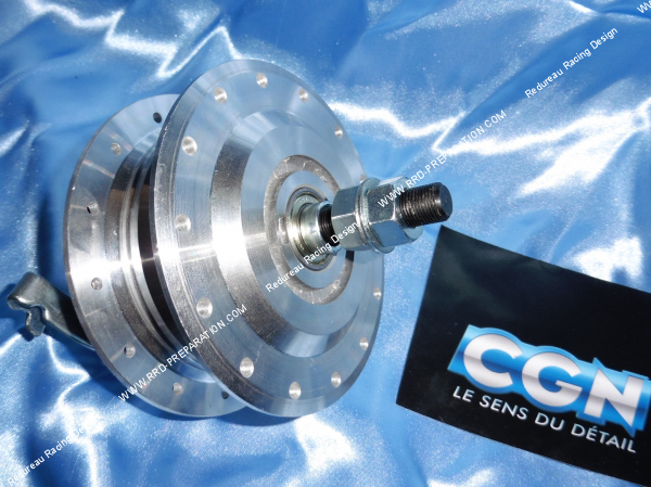 Photo du moyeu de roue avant complet CGN pour PEUGEOT 103 SP Ø80mm 28 trous axe de 12mm (jante LEULEU)