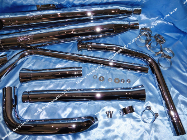 Photo de la ligne complète de pot d'échappement LEOVINCE SILVERTAIL K02 pour moto HONDA VT 750, C2, ACE, SHADOW de 1997 a 2007