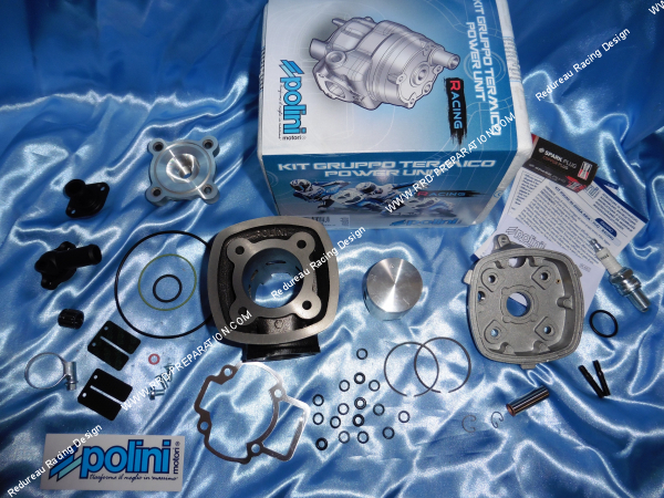 Photo du cylindre, piston, culasse pack joint 70cc Ø47mm POLINI Corse Racing fonte pour PIAGGIO liquide (NRG, RUNNER, SR,...)