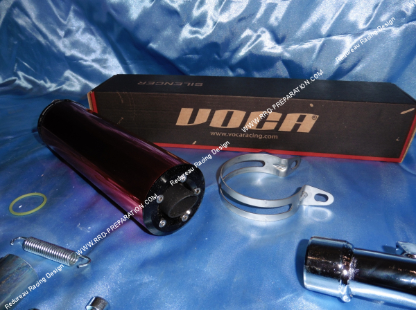 Photo de la cartouche de pot d’échappement  VOCA CHROMED passage bas pour mécaboite moteur minarelli am6