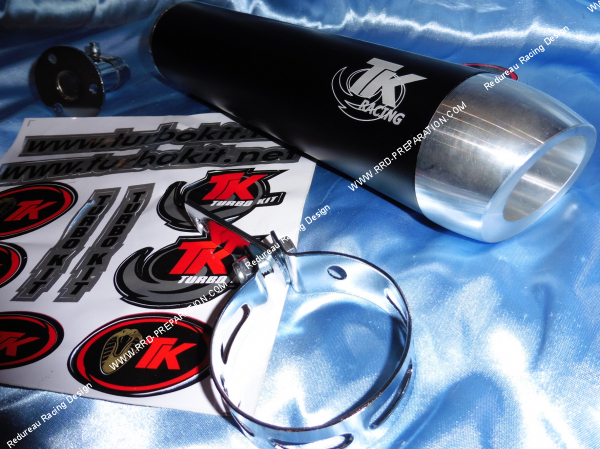 Photo du silencieux, cartouche UNIVERSELLE de pot d'échappement noir / alu TURBOKIT Ø70 X 270mm (moto, scooter 50 a 80cc...)