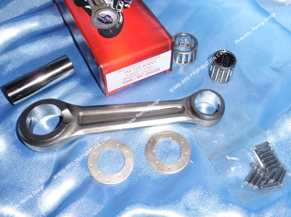 Photo de la bielle ITALKIT Compétition forgée usinée (Longueur 113mm, maneton Ø18mm, axe 15mm) moteur KARTING 125cc TM