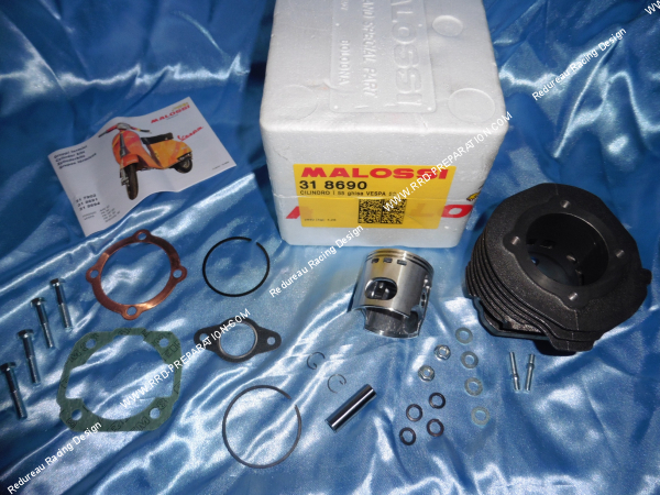 Photo du cylindre piston Ø55mm 100cc MALOSSI fonte 6 transferts pour scooter VESPA 50cc 2T PK, HP, XL, PIAGGIO APE