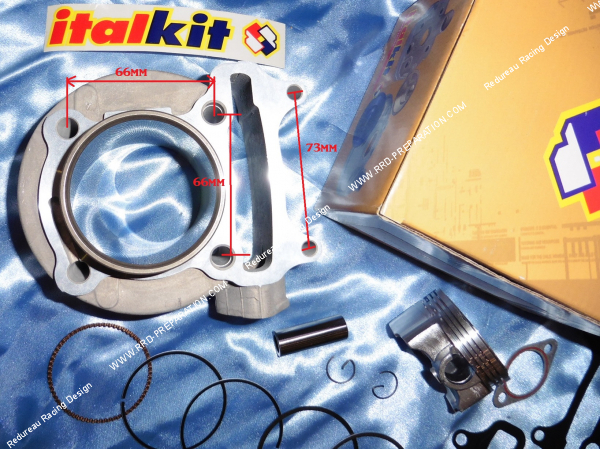 Photo des dimensions du cylindre 150cc ITALKIT Ø59mm aluminium pour scooter chinois 4T GY6 / LEB1 / LFE2 / G5 i (moteur SR25) 4 soupapes