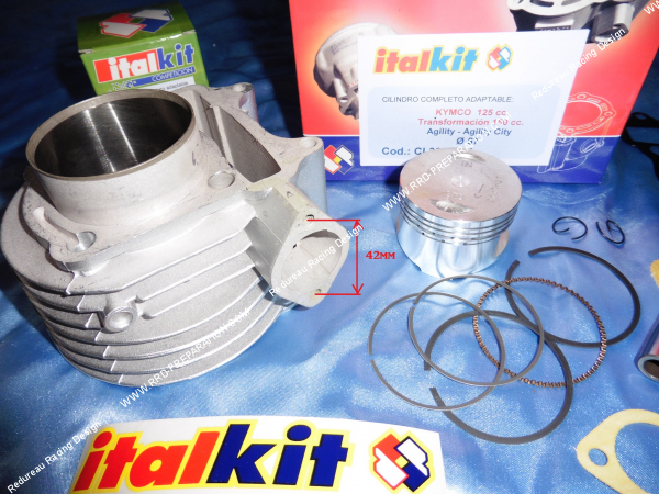 Photo des mesure du pot sur le kit 150cc ITALKIT Ø57mm aluminium pour KYMCO AGILITY, CITY 125