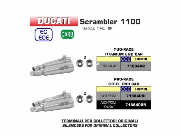 Paire de silencieux ARROW droite et gauche pour moto Ducati Scrambler 1100 2018