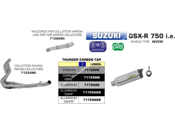 Photo de la ligne de pot d'échappement complète ARROW pour moto SUZUKI GSX R 750