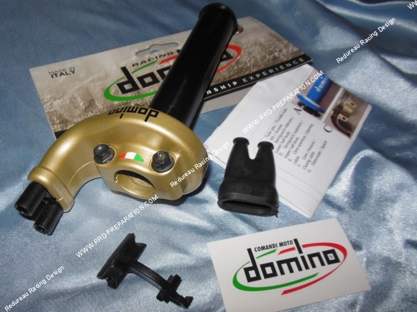 Poignée tirage rapide DOMINO compétition alliage magnésium or course 45mm double câble