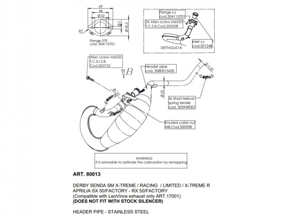 Photo du dessin technique du collecteur APRILIA SX 50/Factory 2018 - 2020 LEOVINCE