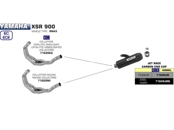Photo de la ligne complète d'échappement ARROW pour moto YAMAHA XSR 900 2016/2017