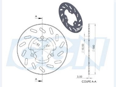 schema Disque de frein arrière NG Ø180XØ62X3,5mm pour DERBI SENDA R, SM et PEUGEOT XP6