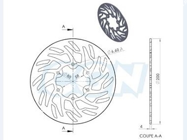 schema Disque de frein arrière NG Ø200XØ58X4mm pour PEUGEOT XP7, RIEJU SMX  SPIKE...
