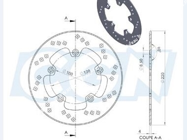 schema Disque de frein arrière NG Ø220XØ102X4mm pour APRILIA RS après 1999  TUONO 2003 à 2007