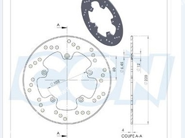 schema Disque de frein arrière NG Ø220XØ102X4mm pour MBK X-POWER et YAMAHA TZR après 2003