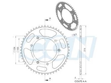 schéma Couronne 48, 52 ou 53 dents en 420 pour RIEJU MRT, RS3, DERBI SENDA, PEUGEOT XP6 2000, MBK X-LIMIT 2003, XP7 CROSS...