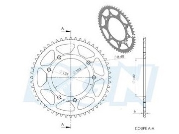 schéma Couronne 48 ou 52 dents en 420 pour DERBI SENDA DRD PRO, RACING, EVO, BLACK DEVIL...
