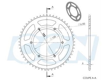 schéma Couronne 53 dents en 420 pour DERBI SENDA DRD, SM, DRD RACING, EVO, GPR NUDE, RACING, APRILIA RS4, SX...