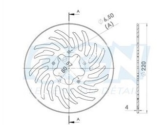 schéma Disque de frein arrière NG Ø220XØ57X4mm pour RIEJU RS2, MATRIX, NAKED, DERBI GPR...